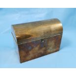 Late 19thC domed top Brass Stationery Box, the hinged lid engraved with initials, the interior