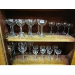Set of 14 Wine Glasses – etching fine glass, all on tall stems, (12 + 14)