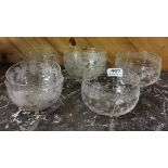7 Etched Glass Finger Bowls/Bon Bon Dishes, incl 1 early 20thC and a set of 5 (7)