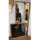 Tall Gilt Framed Wall Mirror 184cmH & a rectangular shaped gold framed mirror with dark glass insert