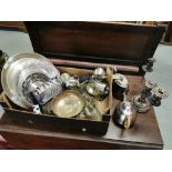Box of Silver Plate and modern Pewterware – plates, teapots etc