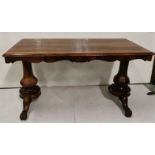 WMIV Rosewood Library Table, with a stepped border, on twin baluster pods, 4 cabriole feet,