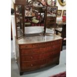 Edwardian mahogany & inlaid bow fronted chest with glass inset top & 3 short over 3 long drawers
