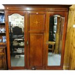 Mahogany & inlaid sectional Wardrobe, the interior fitted with clothes rail & adjustable sliders,