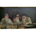 HEINRICH FRITZSCHE 1911, Painting, signed front lower left, Three German men drinking from