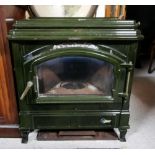 Oil Stove in a green enamel case – Somy – fitted with a back boiler, 76cm w x 42cm d x 80cmH