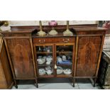 Good Edwardian profusely inlaid Mahogany Side Cabinet, with a central drawer above 2 glazed doors,