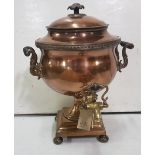 Victorian Copper Samovar, with brass tap, on a brass base, 43cmH