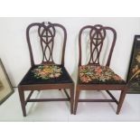 Matching Pair of Mahogany Late 19thC Period Dining Chairs, curved top rails over splat backs, floral