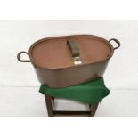 Large Georgian Copper Oval Saucepan with carrying handles with original steaming tray and original