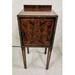 Walnut Bedside Cabinet with brass beaded borders, a single drawer, over tapered legs, 36cmW x 81cmH