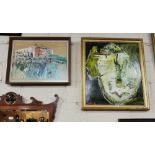 3 framed International Interest Pictures – an abstract Oil on Board – “The Winter View of Liberty