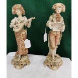 A Pair of Royal Dux Figurines – a musical group (damage to corner of music sheet), 31cmH