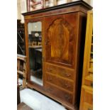 Edw. Mahogany Wardrobe, with a mirrored door and a polished flame panelled door enclosing a shelf,