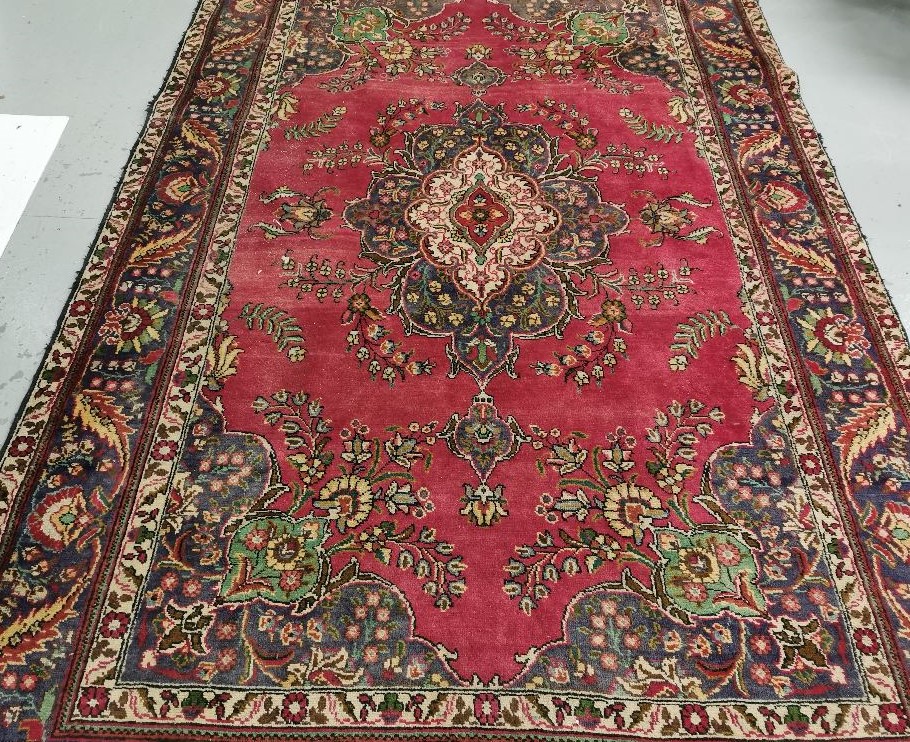 Persian Wool Floor Rug, with a central red ground medallion, blue floral multiple borders, 2m x 2. - Image 2 of 2