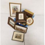 Box of small prints and watercolours – old photographs, flowers etc