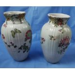 Matching Pair of Japanese Vases c.1900, featuring birds and butterflies, each 25cmH