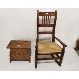 Oak Shoe Box with a hinged lid & a walnut rocking chair, rope seat (2)