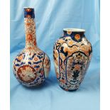 Two Late 19thC Imari Pattern Vases – 1 bulbous (26cmH) and 1 bottle neck design, (32cmH)