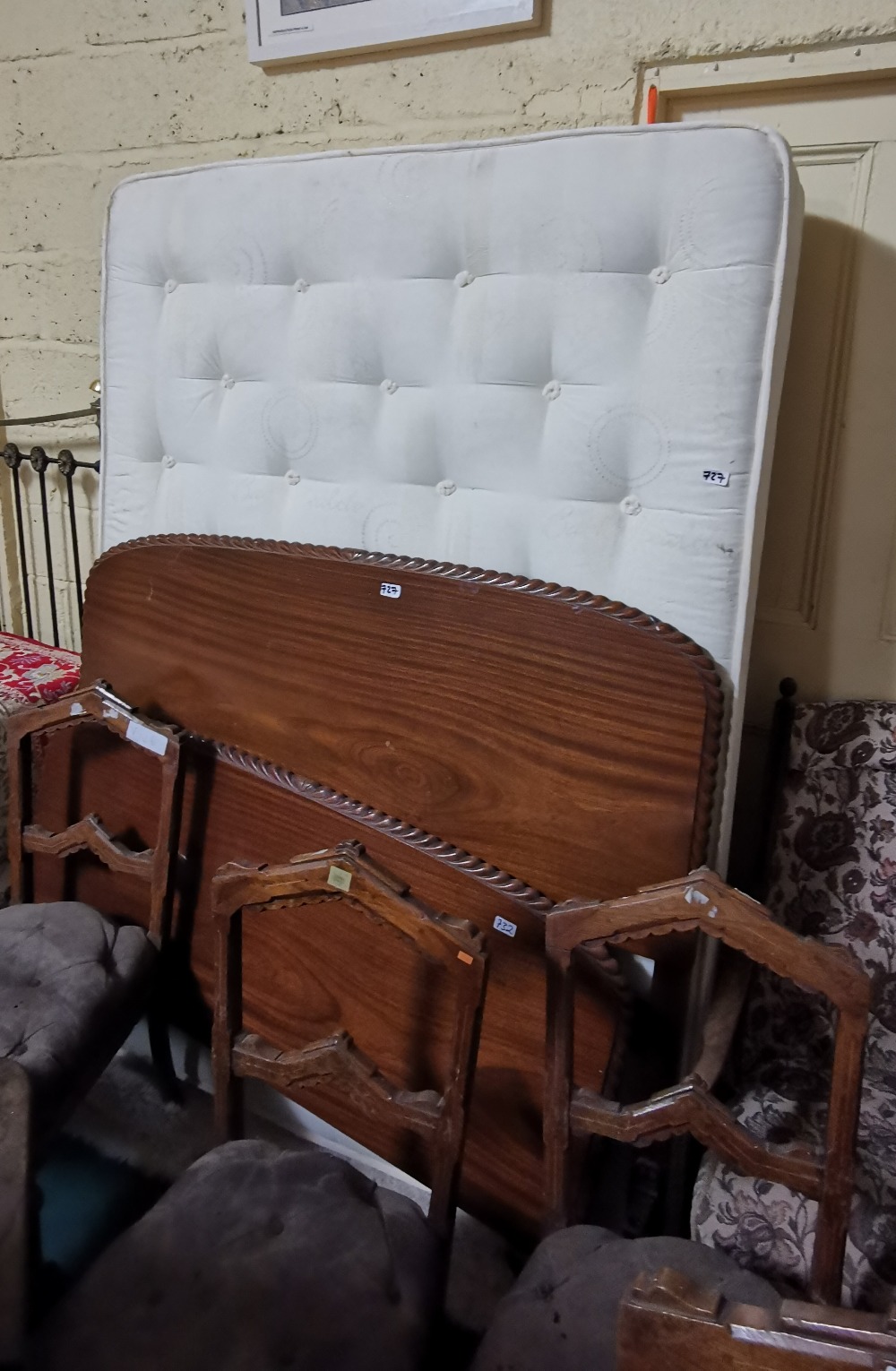 3-piece 1950s mahogany Bedroom Suite, including 4’ 6” bed ends, mattress (as new) and base, dressing