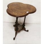 Late 19thC polished walnut Occasional Table, with a shamrock shaped top, on 3 nicely detailed turned