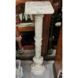 A carved Alabaster Column on octagonal base, square top, 90cm h