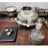 Silver Plated Items – incl. serving dish with hinged lid, condiments, cased teaspoons, strainer,