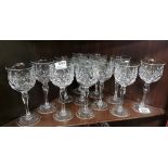 Set of 12 "Tudor" Crystal Wine Glasses, finely cut, on tall stems
