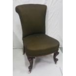 Victorian Nursing Chair, on cabriole legs, covered with good green satin/silk fabric