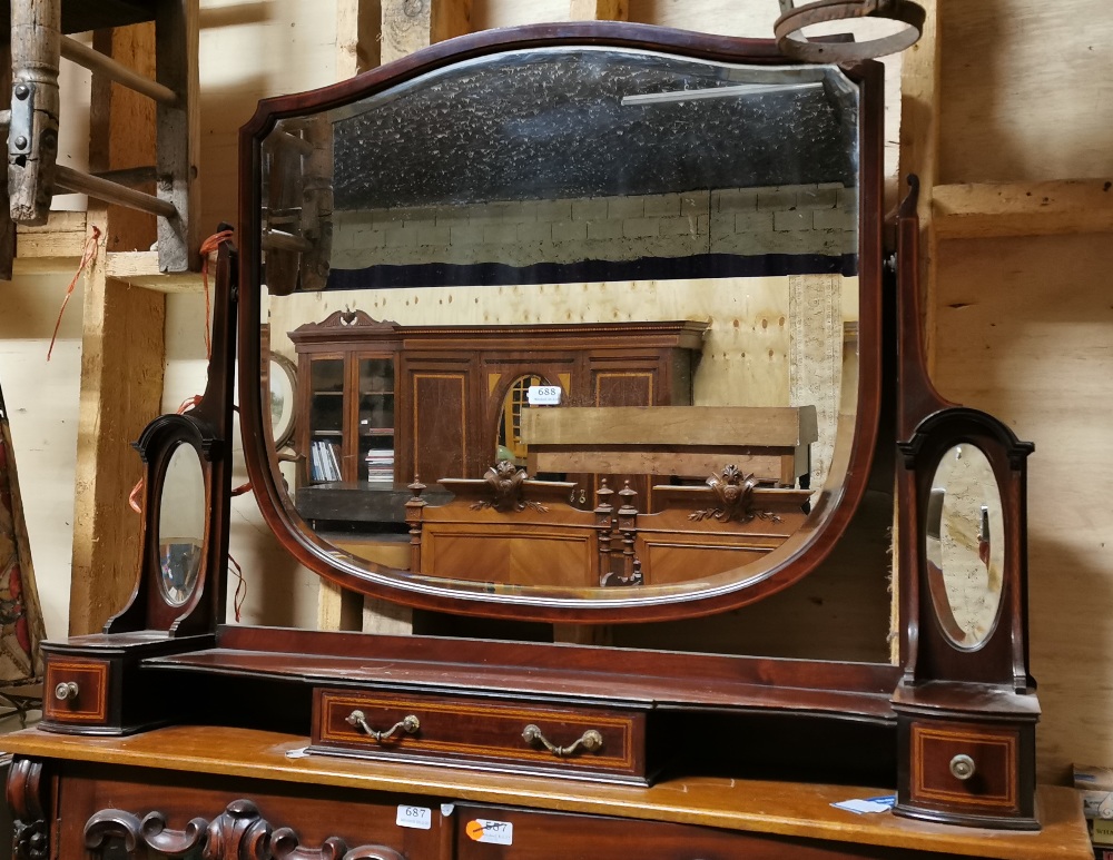 Large Mahogany Dressing Table Mirror, with 3 drawers, bevelled glass (swivel mirror), 117cmW x