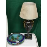Black Marble Table Lamp & Shade & a closionne bowl (2)