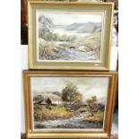 F ENGLEFIELD Two Oils on Canvas – Rural River and Bridge Scenes, framed (2)