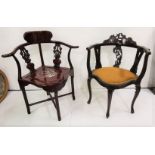Two Corner Chairs – a reproduction Chinese Style Corner Chair with mother of pearl style inlay &