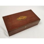 Edw. Inlaid Sheraton Revival Jewellery Box, with a lock and key and ivory escutcheon, rectangular