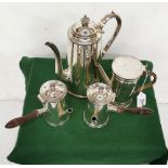 Pair of Silver Plate Coffee Pots (Pickard & Co, London), a tall Coffee Pot (initialled) & an