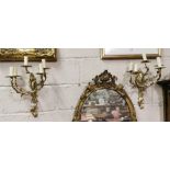 Matching Pair of Decoratively Waved Gilt Wall Lights, each 37cmH