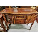 Compact Mahogany and line inlaid bow-front Sideboard, with 3 drawers, on tapered legs, 107cmW x