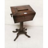 Regency rosewood Sewing Box, with carrying handles on a pod base, 4 splayed legs, brass toes, 38cm w