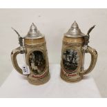 2 x limited edition Budweiser tankards with hinged lids, handcrafted for Anheuser - Busch Inc,