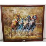 Oil on Canvas, “At The Races”, abstract artwork, framed