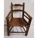 Irish Pine Sugan Armchair with original rope seat (double arms)