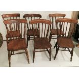 6 x mostly matching antique Kitchen Chairs, with spindle back (some pine, some elm, old woodworm) (