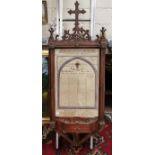 Pitch Pine Gothic Style Church Offering Frame with shelf, mounted with a cross, 1.56 h x 58cm w