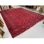 Large Handwoven Red Ground Iranian Carpet, with an all-over Bokhara Pattern, 3.8 x 3m