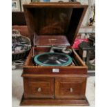 Mahogany Cased wind-up Gramophone, with integrated speakers, labelled "B Prince and Sons Ltd"