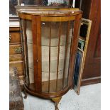 1950’s Half-Moon Shaped Walnut Display Cabinet, glass door, 68cmW