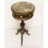 Ornate Circular and Green Marble Topped Occasional Table, with brass borders and applied oval