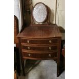 1950’s Mahogany Reproduction 3 Drawer and bow-fronted dressing Table, with an oval adjustable mirror