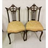 Pair of Edw. Walnut Occasional Chairs, beige padded seats, cabriole legs