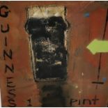 DAVID JOHNSTON, Oil on Board, "Guinness Pint", 29cm x 29cm in a mottled gold frame